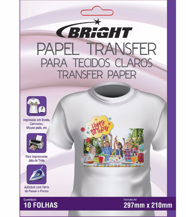Papel transfer ink-jet p/tecidos claros (A4) Bright PT 10 UN